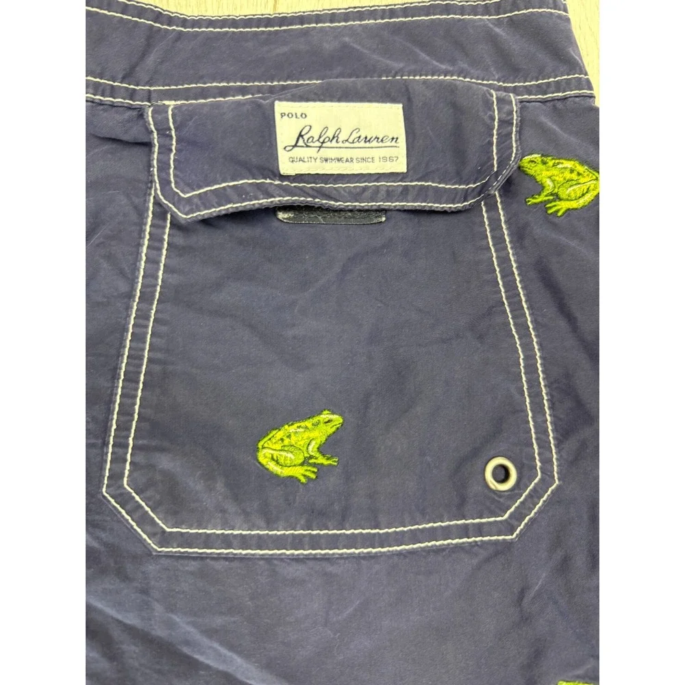 Polo Ralph Lauren‎ Mens Navy Frogs Embroidered Swim Board Shorts 36x9 Vintage